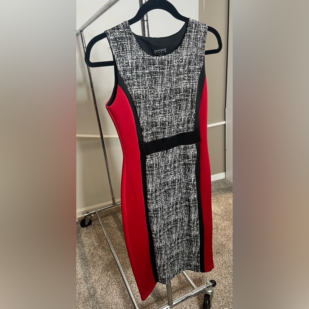 Enfocus Studio Red and Black Textured Midi Dress